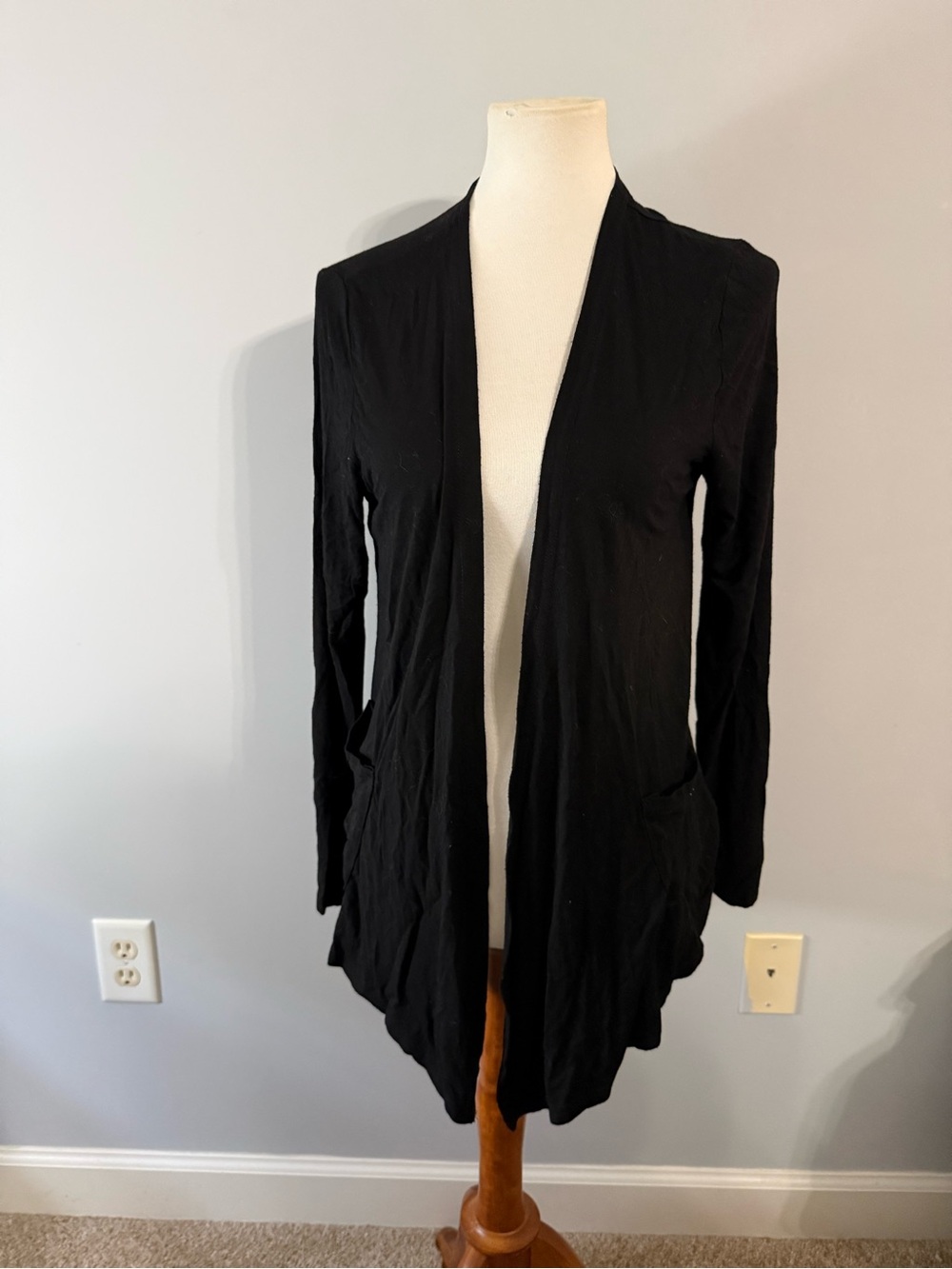 Black Open Front Long Cardigan